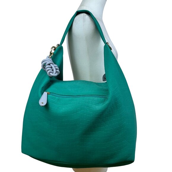 Sondra Roberts Women’s Green Aqua Croc-Embossed W Knot Detail Satchel Hobo Bag - Picture 9 of 13